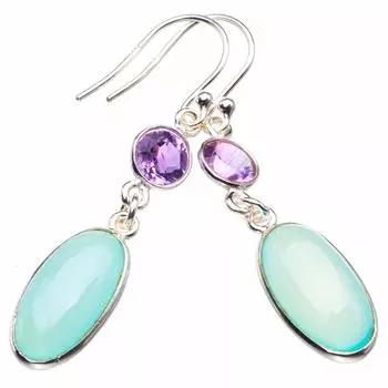 Серьги ручной работы из стерлингового серебра 925 пробы с натуральным халцедоном 2,25 дюйма D3726