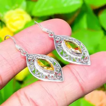 Серьги ручной работы из стерлингового серебра 925 пробы с натуральным цитрином 1,73 дюйма q2m01
