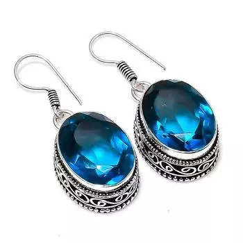 Серьги ручной работы из стерлингового серебра 925 пробы с драгоценным камнем London Blue Topaz 1,50 1.5 синий