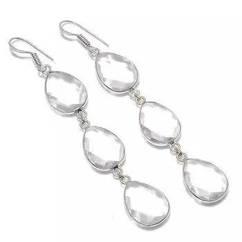 Серьги ручной работы из стерлингового серебра 925 пробы с натуральным белым топазом 3,35 дюйма P8w18