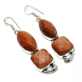 Серьги ручной работы из стерлингового серебра 925 пробы с натуральным красным солнечным камнем 2,64 дюйма k2l83