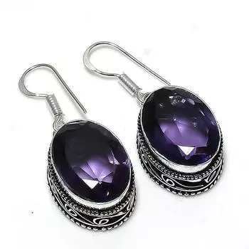 Серьги ручной работы из стерлингового серебра 925 пробы с аметистовым драгоценным камнем 1,50 1.5 фиолетовый