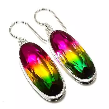 Серьги ручной работы из стерлингового серебра 925 пробы с двухцветным турмалином и драгоценным камнем 2,09 дюйма l5O06