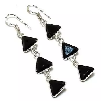 Серьги ручной работы из стерлингового серебра 925 пробы с натуральной черной шпинелью 2,60 дюйма t7R58