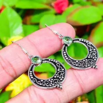 Серьги ручной работы из стерлингового серебра 925 пробы с зеленым аметистом 1,85 дюйма F8q15