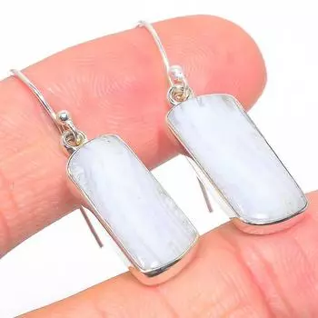 Серьги ручной работы из стерлингового серебра 925 пробы с натуральным синим кружевным агатом размером 1,50 дюйма e1O86