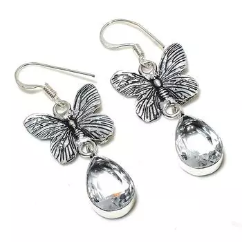 Серьги ручной работы из стерлингового серебра 925 пробы с натуральным белым топазом 1,89 дюйма c8s21