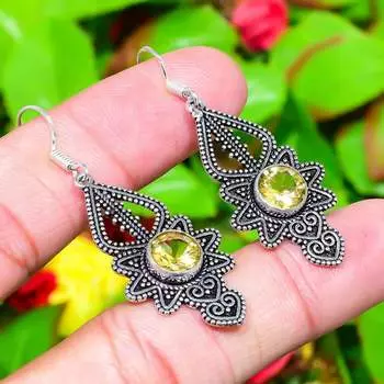 Серьги ручной работы из стерлингового серебра 925 пробы с натуральным цитрином 2,09 дюйма c0Q78