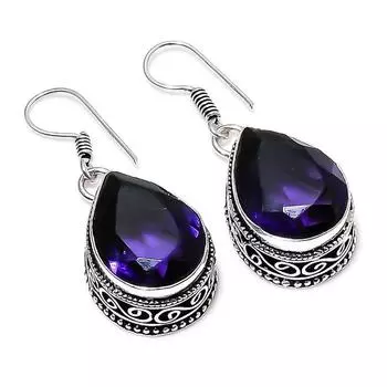Серьги ручной работы из стерлингового серебра 925 пробы с аметистовым драгоценным камнем 1,50 1.5 фиолетовый