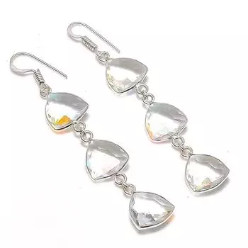 Серьги ручной работы из стерлингового серебра 925 пробы с натуральным белым топазом 2,76 дюйма k4V67