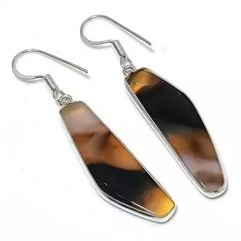 Серьги ручной работы из стерлингового серебра 925 пробы с натуральным агатом Монтаны 2,09 дюйма t5t20