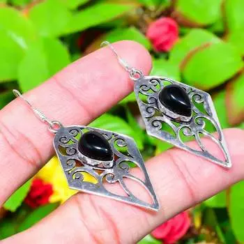 Серьги ручной работы из стерлингового серебра 925 пробы с натуральным черным ониксом 2,32 дюйма G3a20