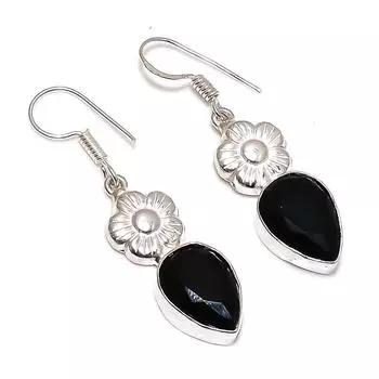 Серьги ручной работы из стерлингового серебра 925 пробы с натуральной черной шпинелью 1,81 дюйма h1w92