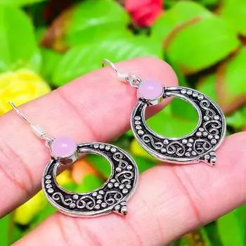 Серьги ручной работы из стерлингового серебра 925 пробы с натуральным розовым кварцем 1,85 дюйма u8a80