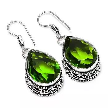 Серьги ручной работы из стерлингового серебра 925 пробы с драгоценным камнем перидот 1,50 1.5 зелёный