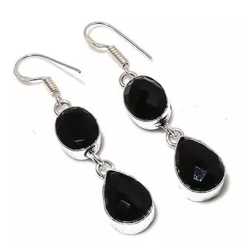 Серьги ручной работы из стерлингового серебра 925 пробы с натуральным черным шпинелем 2,17 дюйма g6m24