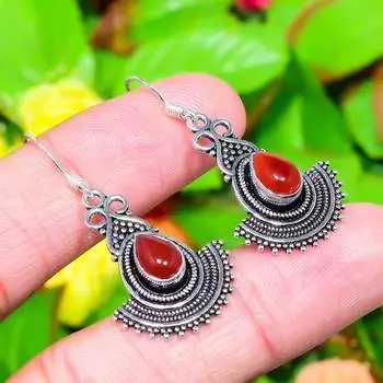 Серьги ручной работы из стерлингового серебра 925 пробы с красным сердоликом 1,73 дюйма i2w88