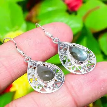 Серьги ручной работы из стерлингового серебра 925 пробы с драгоценным камнем лабрадорит 1,65 дюйма r6t62