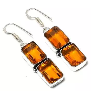 Серьги ручной работы из стерлингового серебра 925 пробы с натуральным медовым топазом 1,97 дюйма c6B11