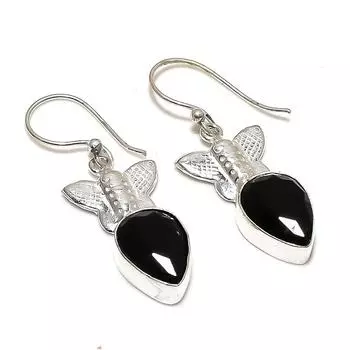 Серьги ручной работы из стерлингового серебра 925 пробы с натуральной черной шпинелью 1,73 дюйма P3D12