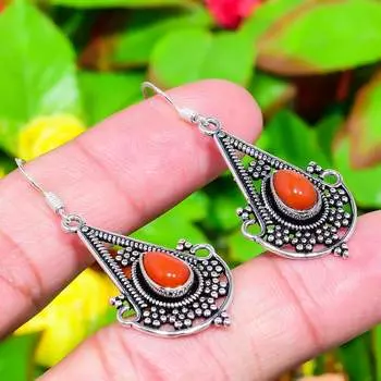 Серьги ручной работы из стерлингового серебра 925 пробы с красным сердоликом 1,97 дюйма p3z27