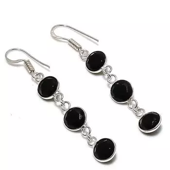 Серьги ручной работы из стерлингового серебра 925 пробы с натуральным черным шпинелем 2,36 дюйма f1K17