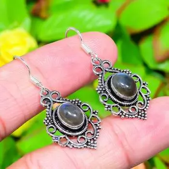 Серьги ручной работы из стерлингового серебра 925 пробы с драгоценным камнем лабрадорит 1,69 дюйма e2k48