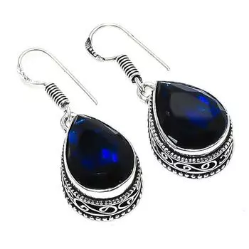 Серьги ручной работы из стерлингового серебра 925 пробы с драгоценным камнем London Blue Topaz 1,50 1.5 синий