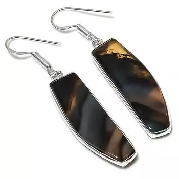 Серьги ручной работы из стерлингового серебра 925 пробы с натуральным агатом Монтаны 2,17 дюйма N6V67