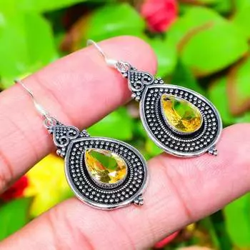 Серьги ручной работы из стерлингового серебра 925 пробы с натуральным цитрином 1,97 дюйма m5m98