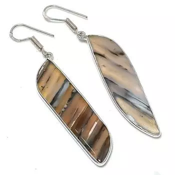 Серьги ручной работы из стерлингового серебра 925 пробы с натуральным агатом Монтана 2,64 дюйма f3D45