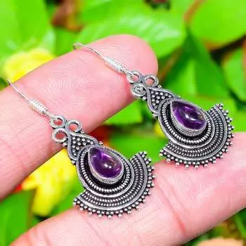 Серьги ручной работы из стерлингового серебра 925 пробы с драгоценным камнем Sage Amethyst 1,73 дюйма q2n80