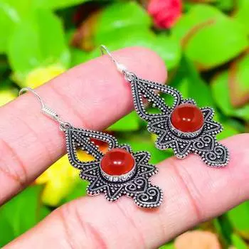 Серьги ручной работы из стерлингового серебра 925 пробы с красным сердоликом 2,09 дюйма D7i83