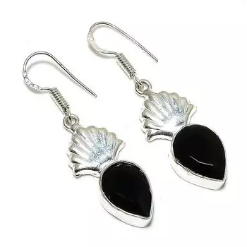 Серьги ручной работы из стерлингового серебра 925 пробы с натуральным черным шпинелем размером 1,77 дюйма Y6O30