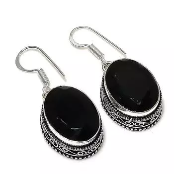 Серьги ручной работы из стерлингового серебра 925 пробы с черными шпинельными камнями 1,50 1.5 чёрный