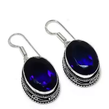 Серьги ручной работы из стерлингового серебра 925 пробы с драгоценным камнем London Blue Topaz 1,50 1.5 синий