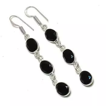 Серьги ручной работы из стерлингового серебра 925 пробы с натуральной черной шпинелью 2,36 дюйма H5K06