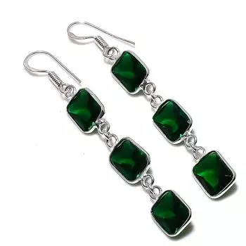 Серьги ручной работы из стерлингового серебра 925 пробы с натуральным хромдиопсидом 2,60 дюйма N7q62