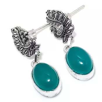 Серьги ручной работы из стерлингового серебра 925 пробы с натуральным зеленым ониксом 0,99 дюйма l7b58