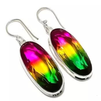 Серьги ручной работы из стерлингового серебра 925 пробы с двухцветным турмалином 2,09 дюйма c9R92