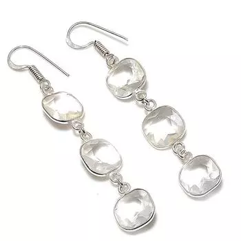 Серьги ручной работы из стерлингового серебра 925 пробы с натуральным белым топазом 2,56 дюйма p8Q09