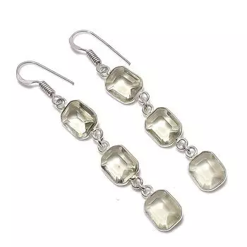 Серьги ручной работы из стерлингового серебра 925 пробы с натуральным зеленым аметистом 2,56 дюйма m2a72