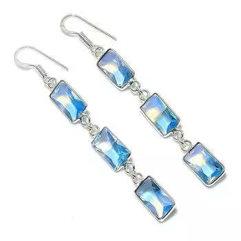 Серьги ручной работы из стерлингового серебра 925 пробы с натуральным би-турмалином 2,84 дюйма o0U85