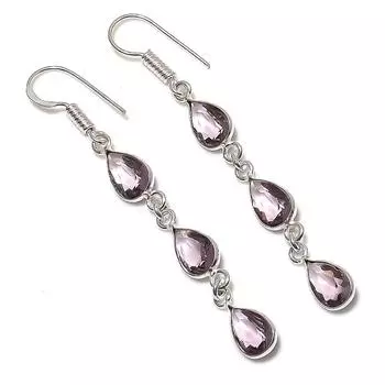 Серьги ручной работы из стерлингового серебра 925 пробы с натуральным аметистом 2,48 дюйма V0Q17