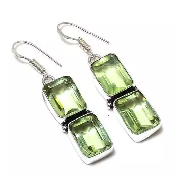 Серьги ручной работы из стерлингового серебра 925 пробы с натуральным зеленым аметистом 1,97 дюйма h1B69