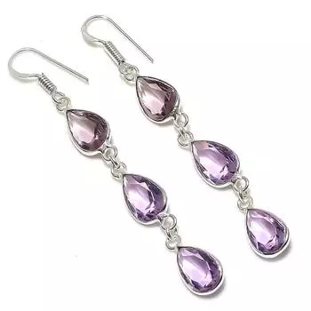 Серьги ручной работы из стерлингового серебра 925 пробы с натуральным розовым аметистом 2,76 дюйма u0O38