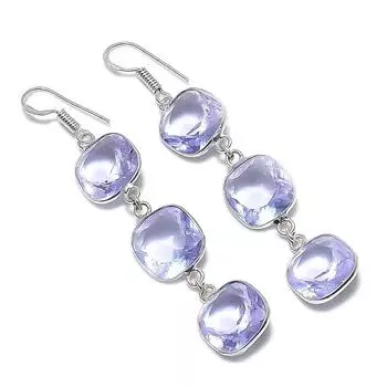 Серьги ручной работы из стерлингового серебра 925 пробы с натуральным розовым аметистом 2,76 дюйма e3E72