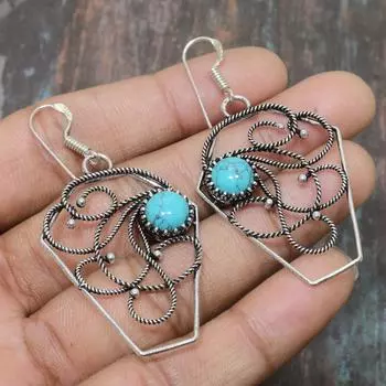 Серьги ручной работы из стерлингового серебра 925 пробы Санта-Роза с бирюзовым драгоценным камнем для женщин 2.36 Inches циан
