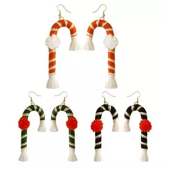 Серьги ручной работы, рождественские леденцы из ткани, длинная бахрома, милый мультфильм, праздничные рождественские украшения One Size чёрный