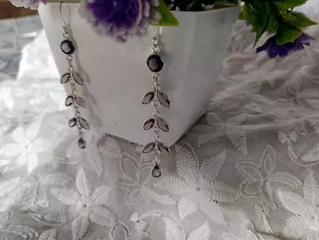 Серьги ручной работы с аметистовым камнем - Серьги из цельного серебра 925 пробы